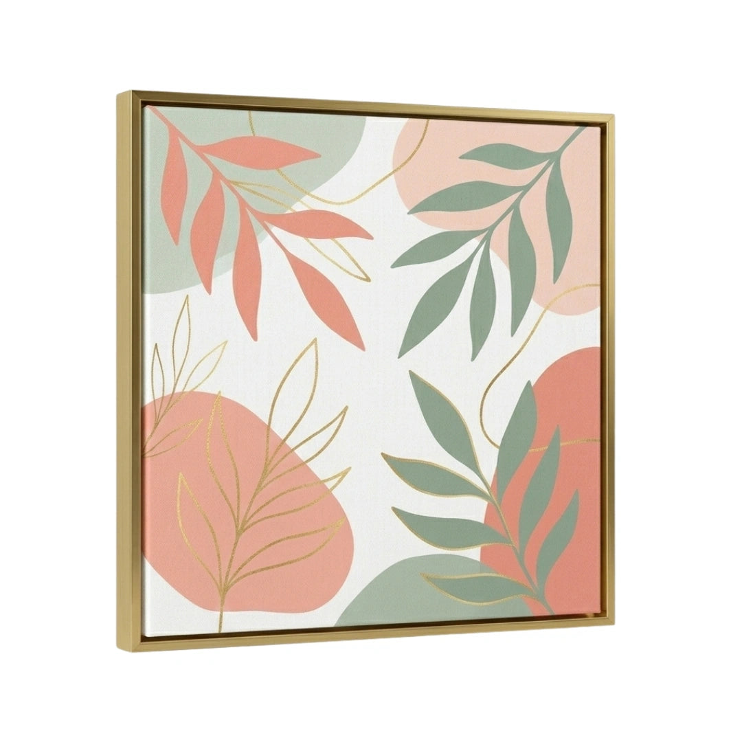 Devar Botanical Minimalist Horizontal Framed Canvas Wall Art - Coral & Sage Green