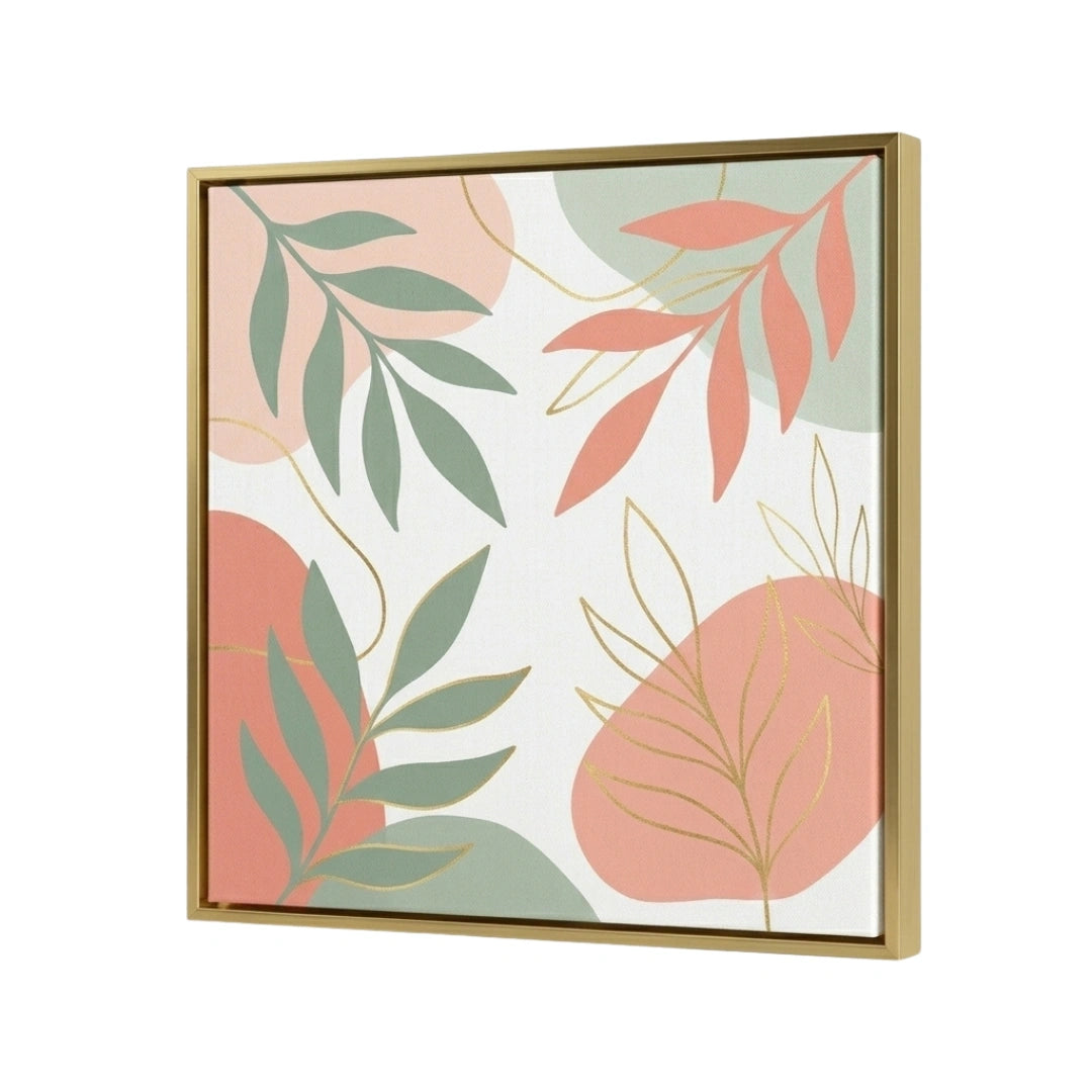 Devar Botanical Minimalist Horizontal Framed Canvas Wall Art - Coral & Sage Green