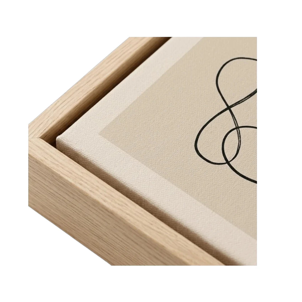 Devar Abstract Minimalist Line Art Framed Canvas - Light Oak Wood Frame