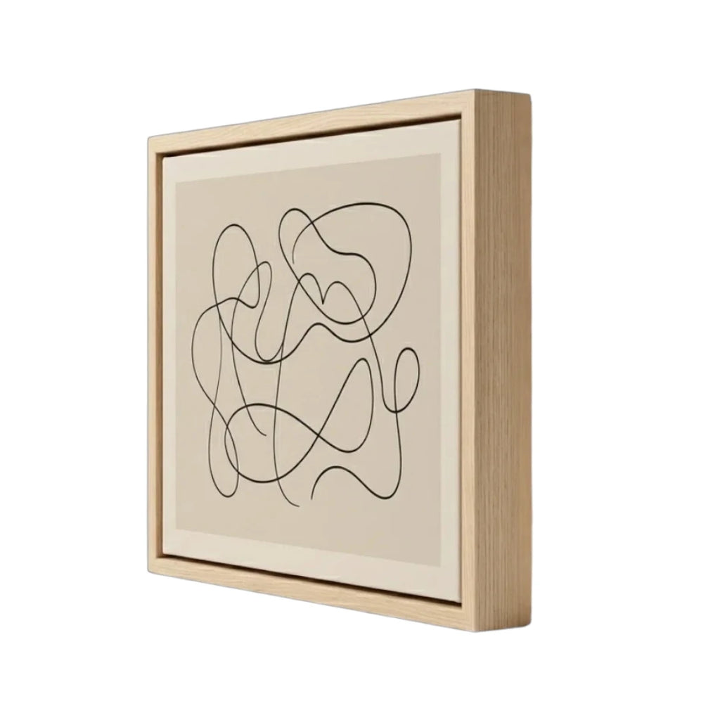 Devar Abstract Minimalist Line Art Framed Canvas - Light Oak Wood Frame