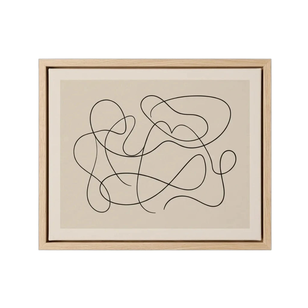Devar Abstract Minimalist Line Art Framed Canvas - Light Oak Wood Frame