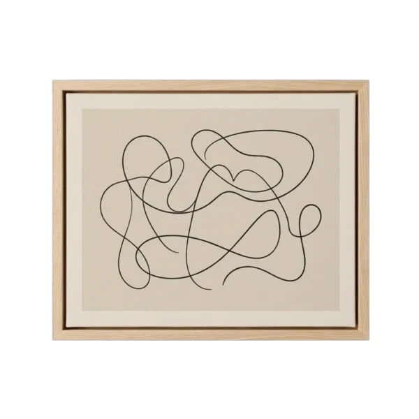 Devar Abstract Minimalist Line Art Framed Canvas - Light Oak Wood Frame