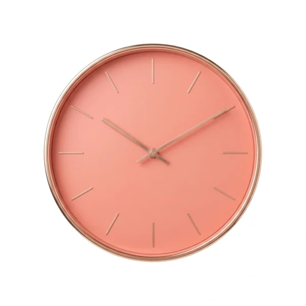 Devar Modern Minimalist Round Wall Clock - Soft Coral Pink & Rose Gold Rim